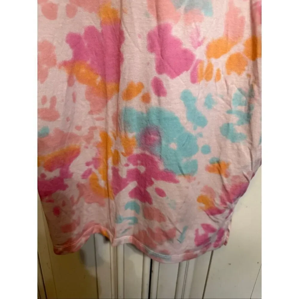 H&M Kids Crew Neck Tie Dye Venice Print T-shirt Dress Pink Multi Size 6-8Y NWOT